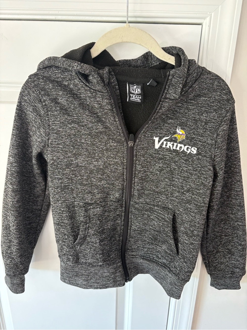 NFL Minnesota Vikings Kids' Gray Hooded Zip Sweatshirt- Small (8)